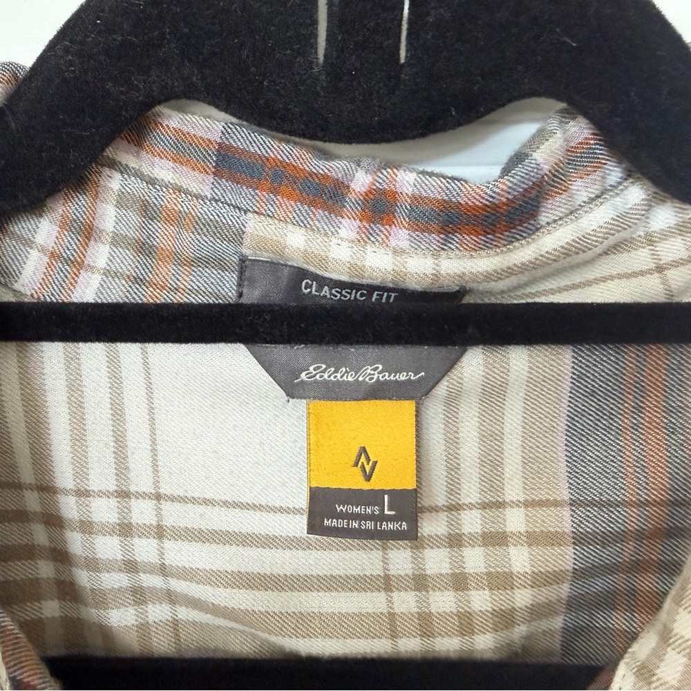 Eddie Bauer Cream, Brown and Gray Plaid Button-Down Shirt - Picture 2 of 4